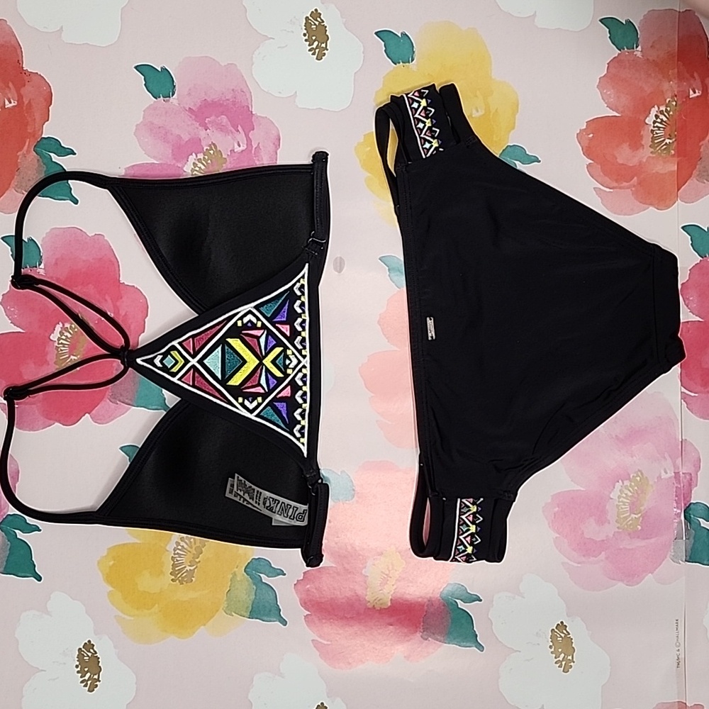 Victoria's Secret Pink Tribal Stained Glass Push Up Triangle Bikini Xs - Picture 4 of 6